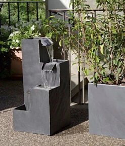 Climaqua Naturschiefer-Gartenbrunnen Kubo Mit LED-Beleuchtung, Ca. H72 Cm -Garten Moebel Haus Geschaft 6646137 WE MO 002 ClimaquaGartenbrunnenKubo